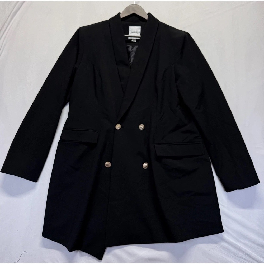Unique21 Blazer Dress Women 16 Black Double Breasted Shawl Collar w/Gold Buttons